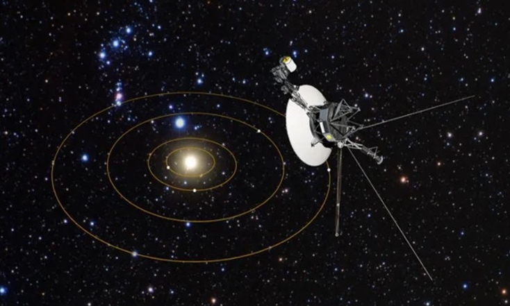 Mô phỏng tàu Voyager 1 nhìn lại hệ Mặt Trời từ khoảng cách xa. Ảnh: NASA