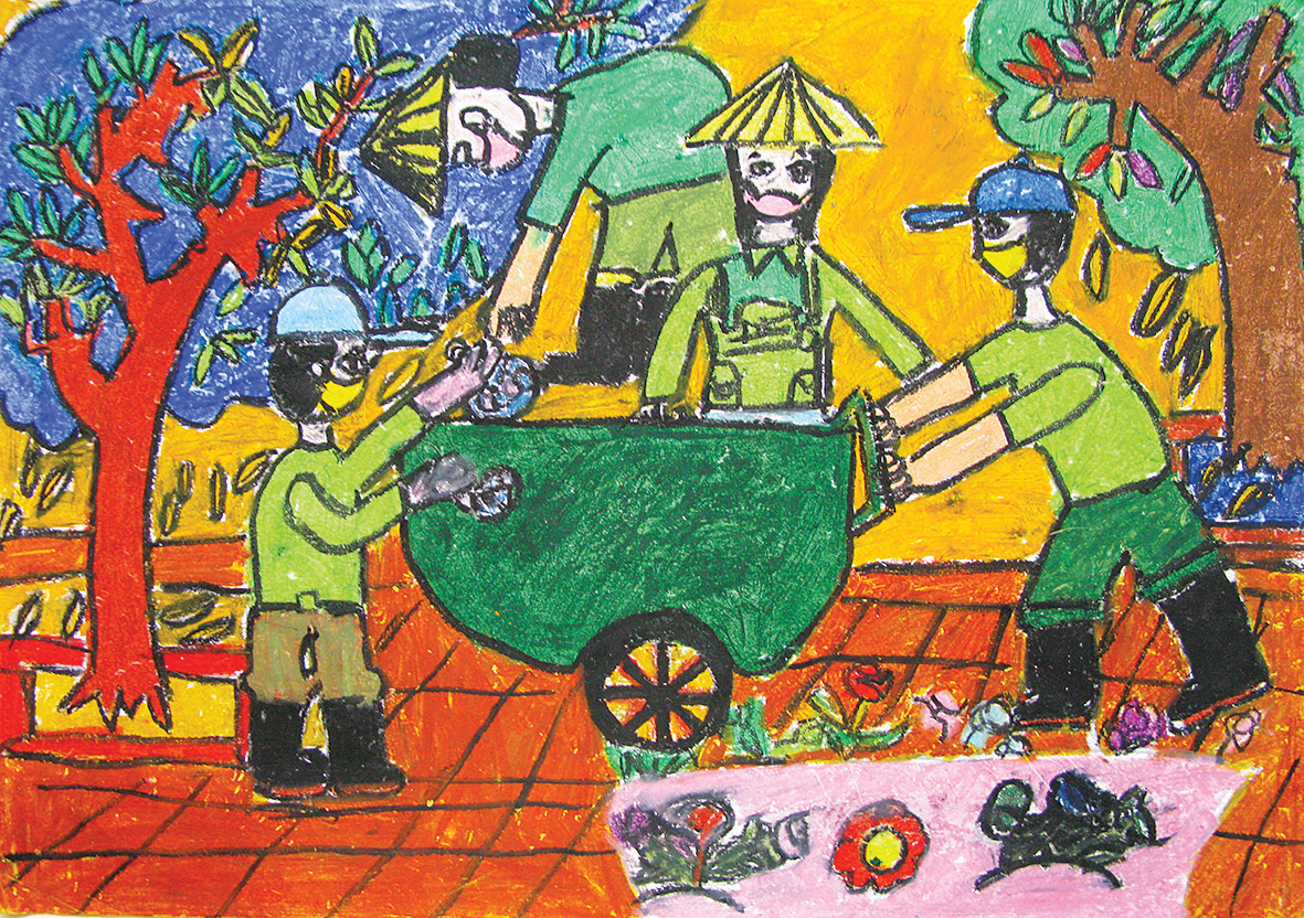 Cô chú lao công làm sạch môi trường –
tác giả: Trần Mạnh Trung (CLB Mỹ thuật Cung
Thiếu nhi Hà Nội).