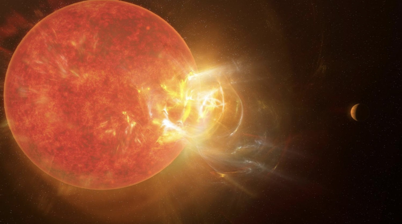 Mô phỏng chớp sáng phun lên từ ngôi sao Proxima Centauri. 