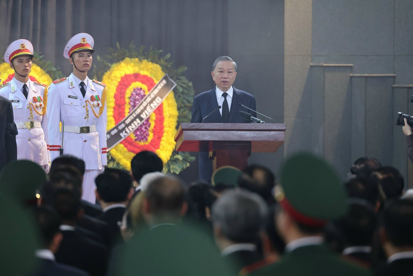 Chủ tịch nước Tô Lâm, Trưởng Ban Lễ tang đọc Lời điếu tại Lễ truy điệu Tổng Bí thư Nguyễn Phú Trọng.