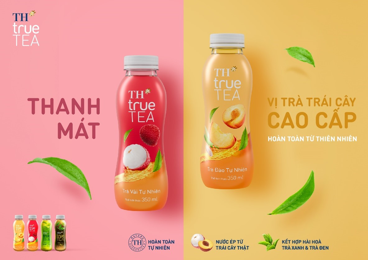 Dòng Trà trái cây TH true TEA mới gồm 2 hương vị: Trà Vải Tự Nhiên và Trà Đào Tự Nhiên