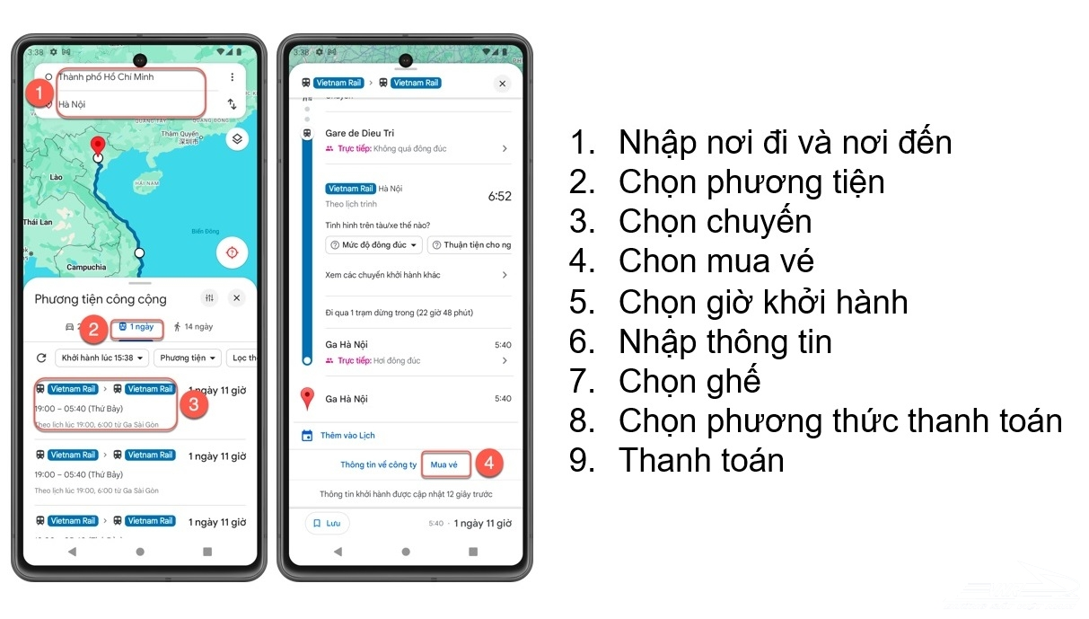 Cách mua vé tàu qua bản đồ trực tuyến