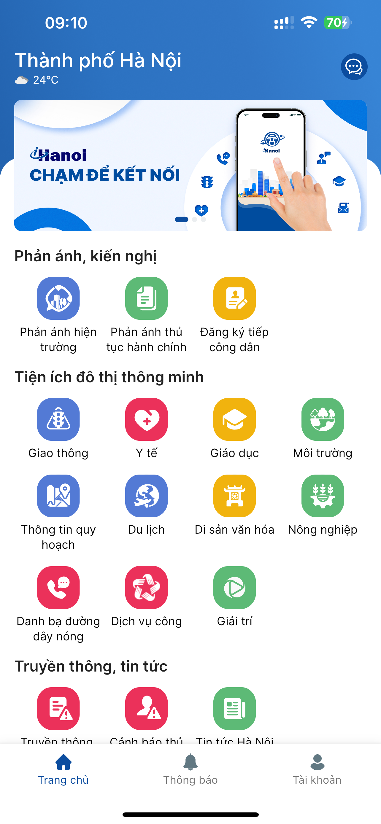 Giao diện ứng dụng iHanoi.