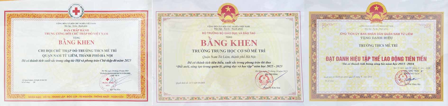 Một số Bằng khen nhà trường vinh dự được nhận trong thời gian qua.