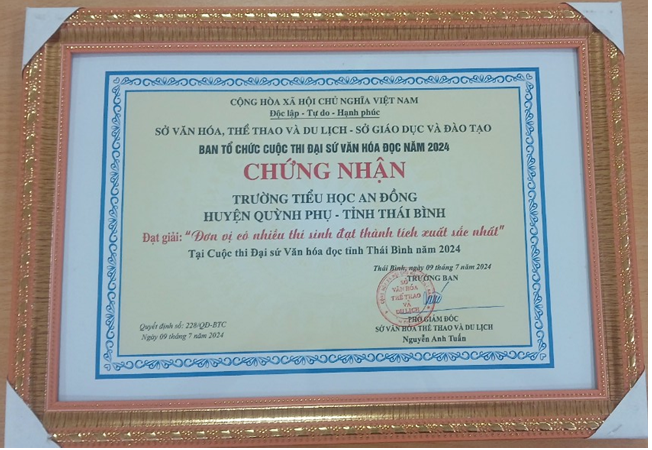 Học trò trường Tiểu học An Đồng giành nhiều giải cao tại cuộc thi Đại sứ văn hóa đọc của tỉnh Thái Bình.