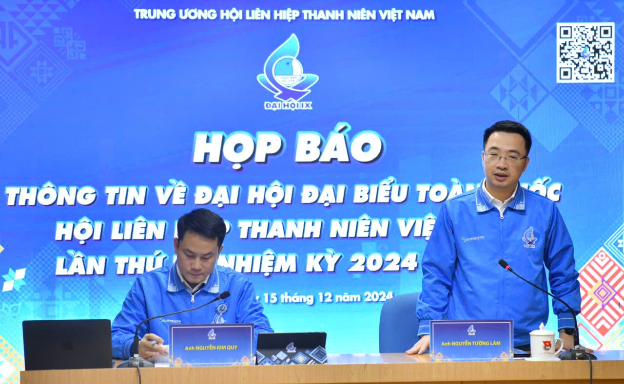 Bí thư T.Ư Đoàn Nguyễn Tường Lâm và Phó Chủ tịch thường trực Hội LHTN Việt Nam Nguyễn Kim Quy chủ trì họp báo