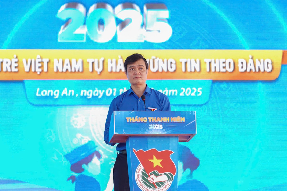 Anh Bùi Quang Huy - Uỷ viên dự khuyết T.Ư Đảng, Bí thư thứ nhất Trung ương Đoàn phát biểu tại Lễ khởi động Tháng Thanh niên năm 2025