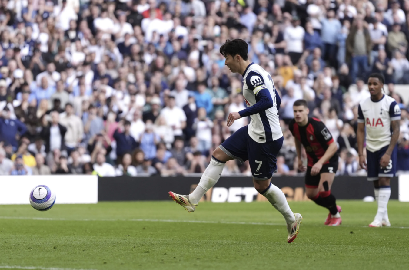 Son Heung-min sút phạt giúp Tottenham hòa Bournemouth 2-2.