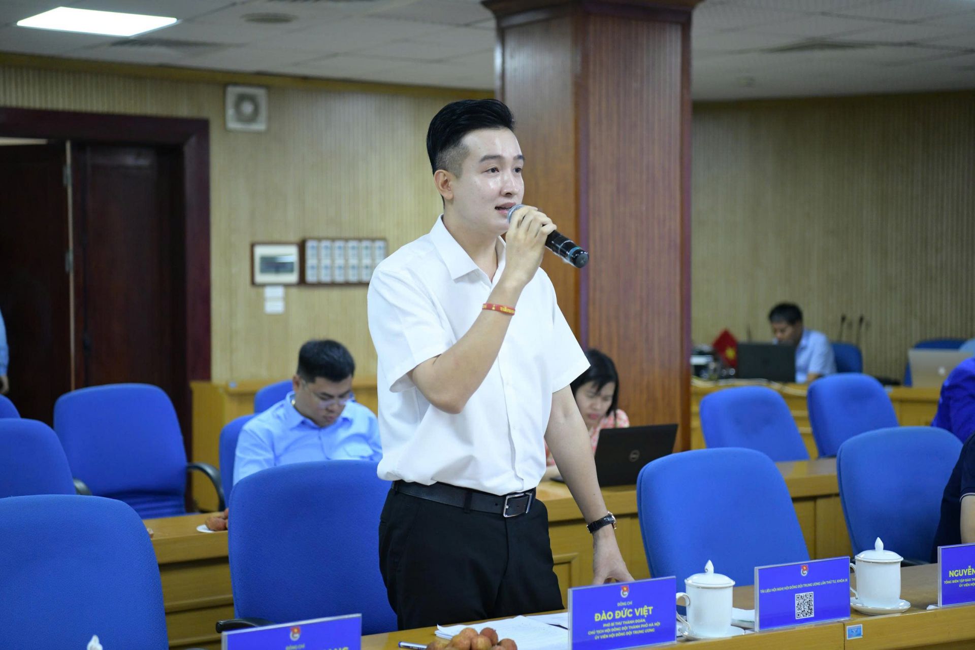 Chủ tịch Hội đồng Đội TP. Hà Nội Đào Đức Việt chia sẻ tại hội nghị Chủ tịch Hội đồng Đội TP. Hà Nội Đào Đức Việt chia sẻ tại hội nghị