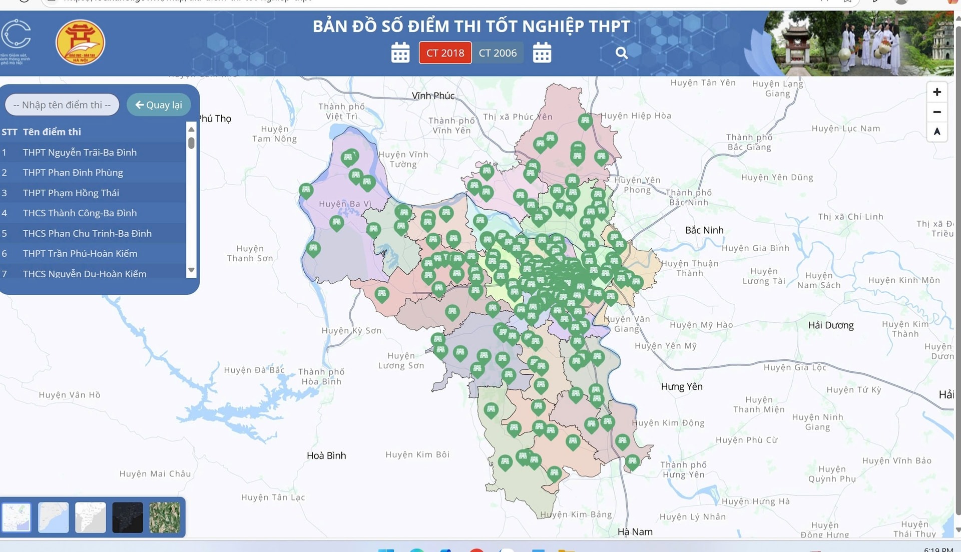 Bản đồ số các địa điểm thi THPT 2025 tại Hà Nội