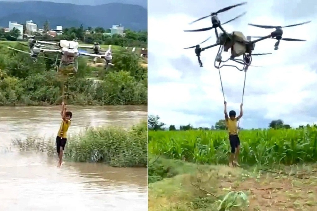 Anh Nghĩa dùng drone giải cứu trẻ em giữa dòng nước lũ Anh Nghĩa dùng drone giải cứu trẻ em giữa dòng nước lũ