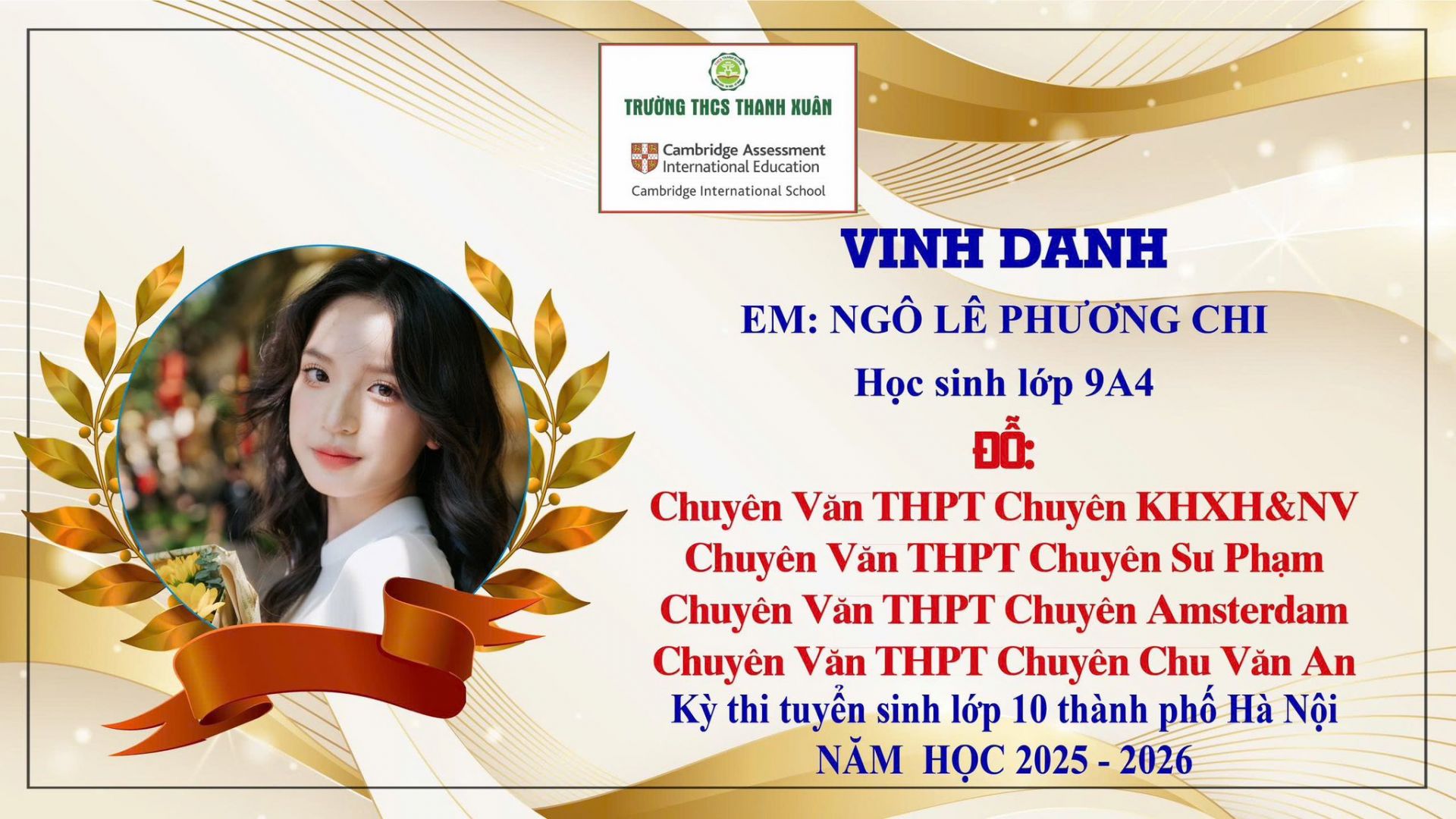 Trường THCS Thanh Xuân vinh danh học sinh đỗ vào các trường chuyên Trường THCS Thanh Xuân vinh danh học sinh đỗ vào các trường chuyên