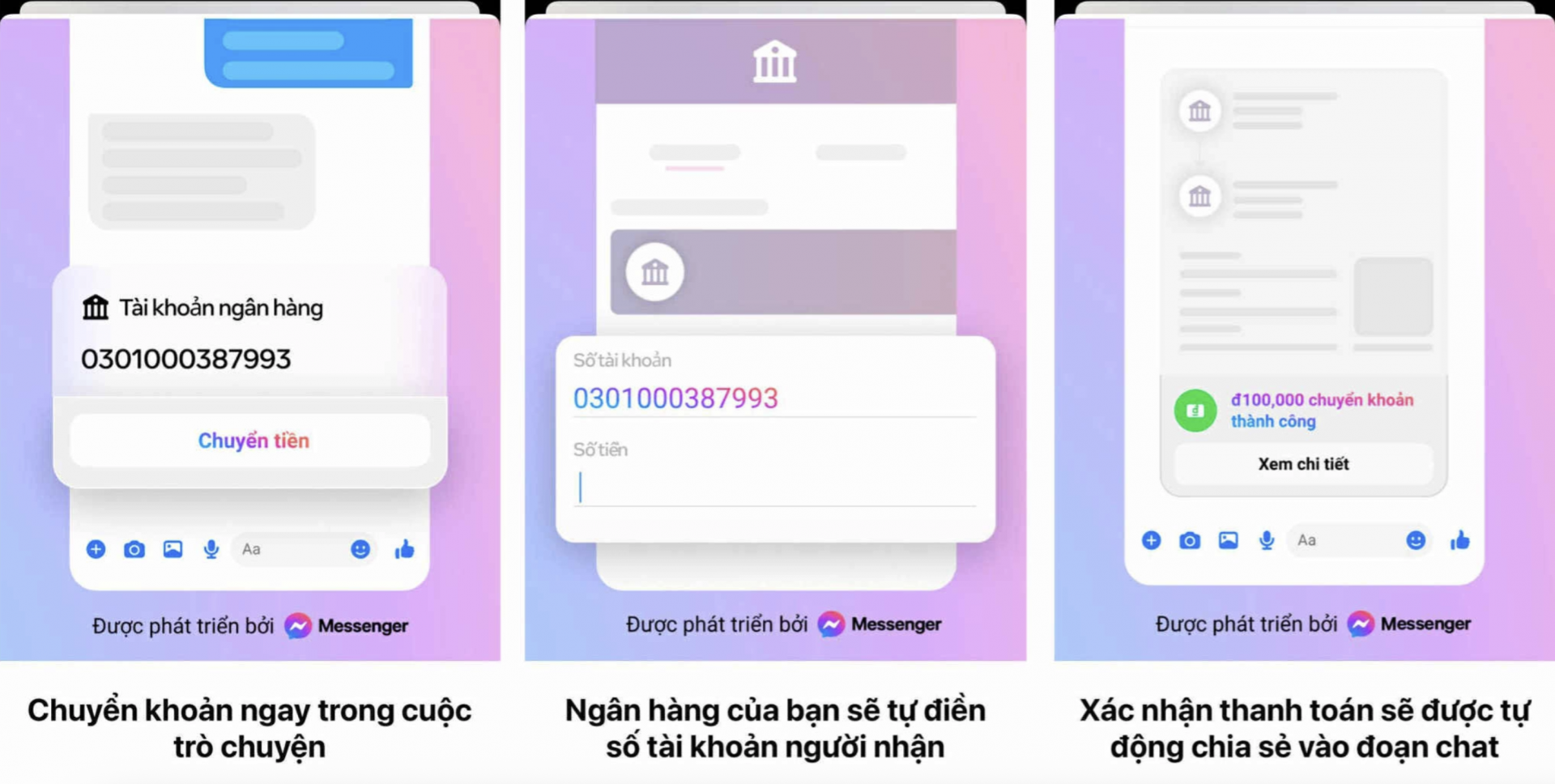 Giao diện chuyển tiền trên Messenger. Giao diện chuyển tiền trên Messenger.