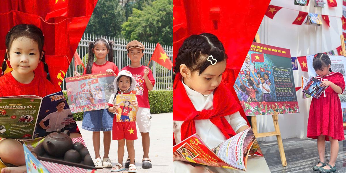 Các em thiếu nhi phất cờ Tổ quốc, háo hức đón chờ lễ kỷ niệm trọng đại của dân tộc.