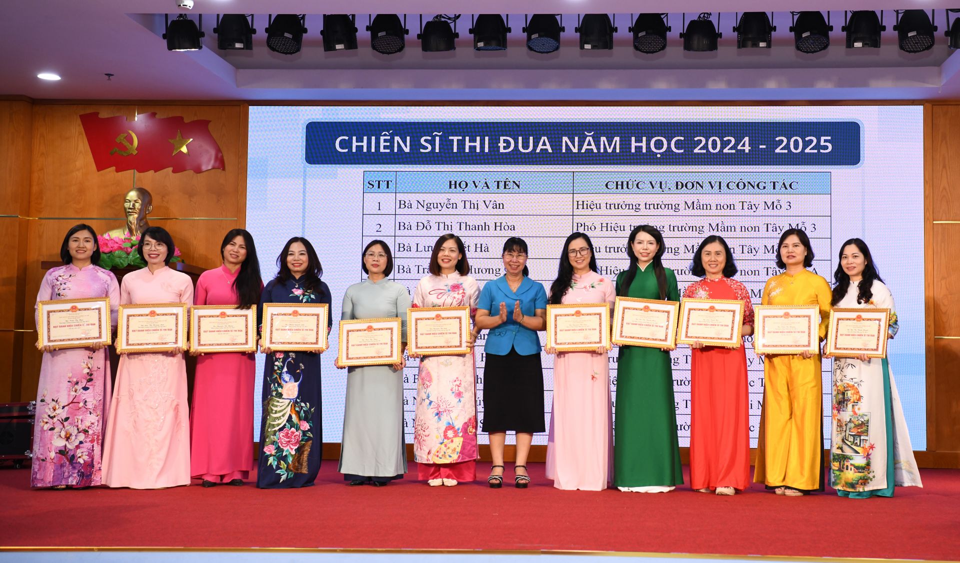 Bà Đỗ Thị Thúy Hà - Phó Bí thư thường trực Đảng ủy phường Tây Mỗ trao tặng danh hiệu Chiến sĩ thi đua cơ sở cho các cá nhân xuất sắc.