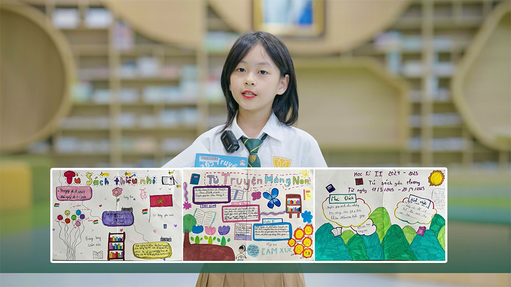 Tường Vy c&ugrave;ng sản phẩm &ldquo;Tủ s&aacute;ch y&ecirc;u thương&rdquo; &ndash; dự &aacute;n lan tỏa văn h&oacute;a đọc đến học sinh v&ugrave;ng cao.