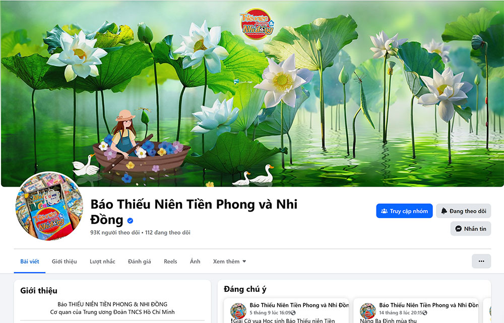 Fanpages chính thức có chứng nhận tích xanh uy tín của Báo Thiếu niên Tiền phong và Nhi đồng