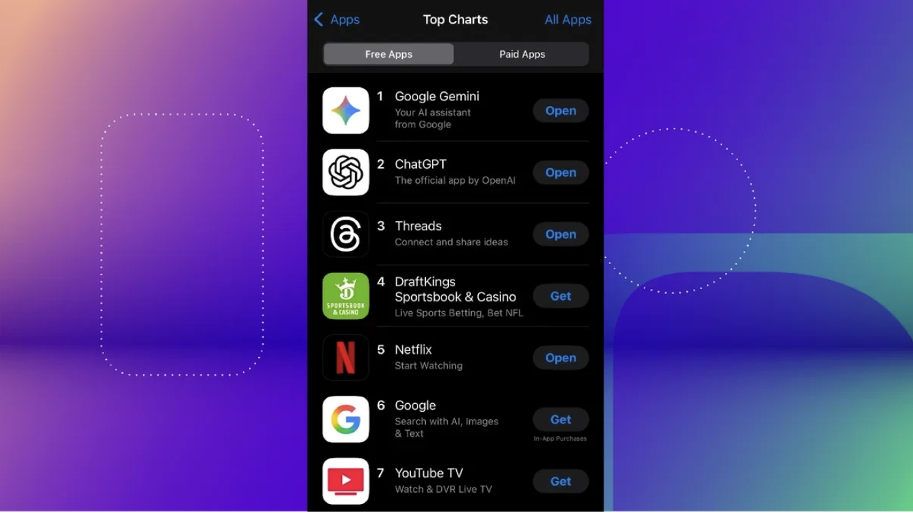 Bảng xếp hạng những ứng dụng được tải về nhiều nhất tại Appstore.