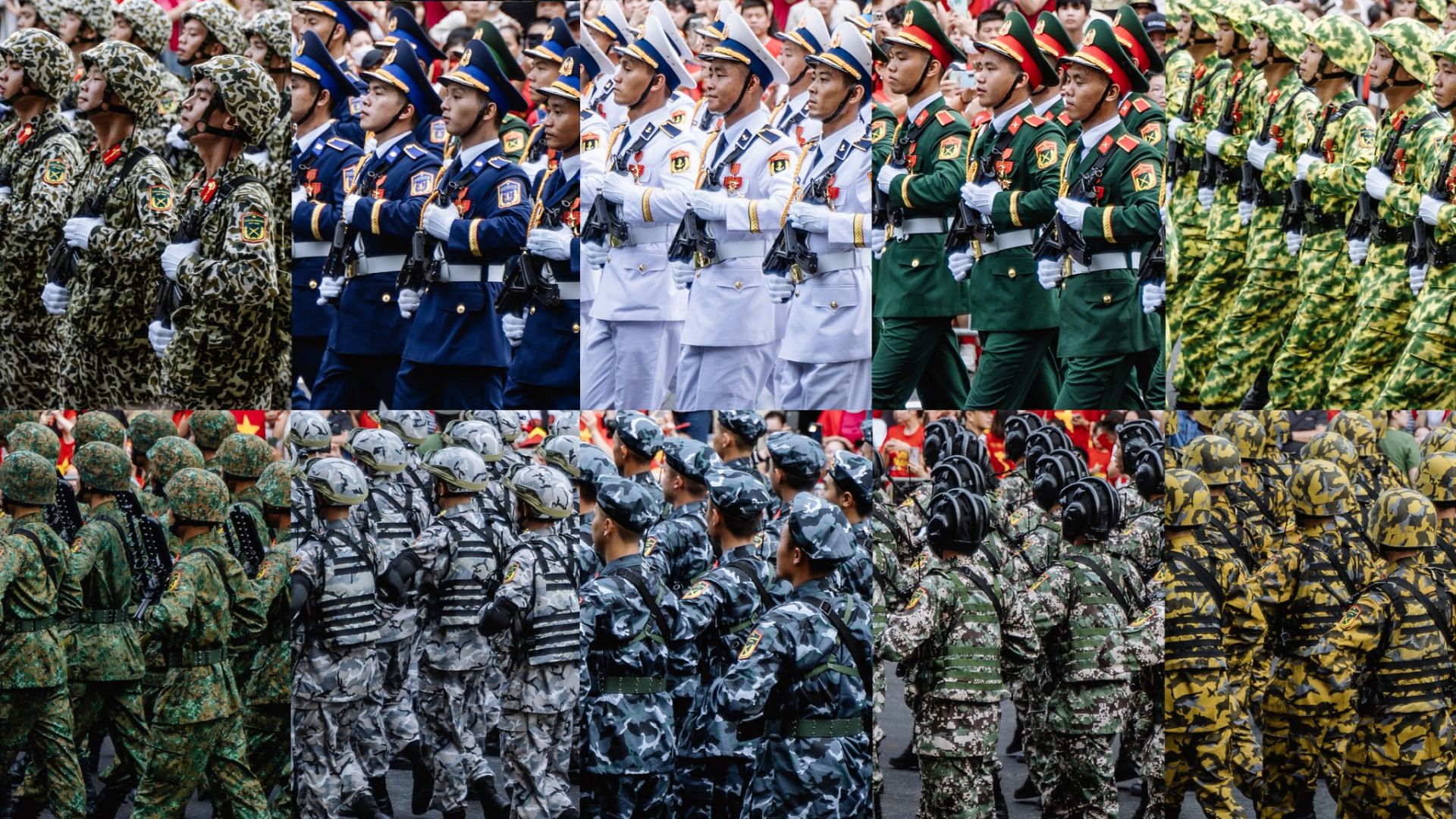 Các lực lượng vũ trang trong lễ diễu binh A80 đồng loạt bước đều trong đội hình chỉnh tề. 