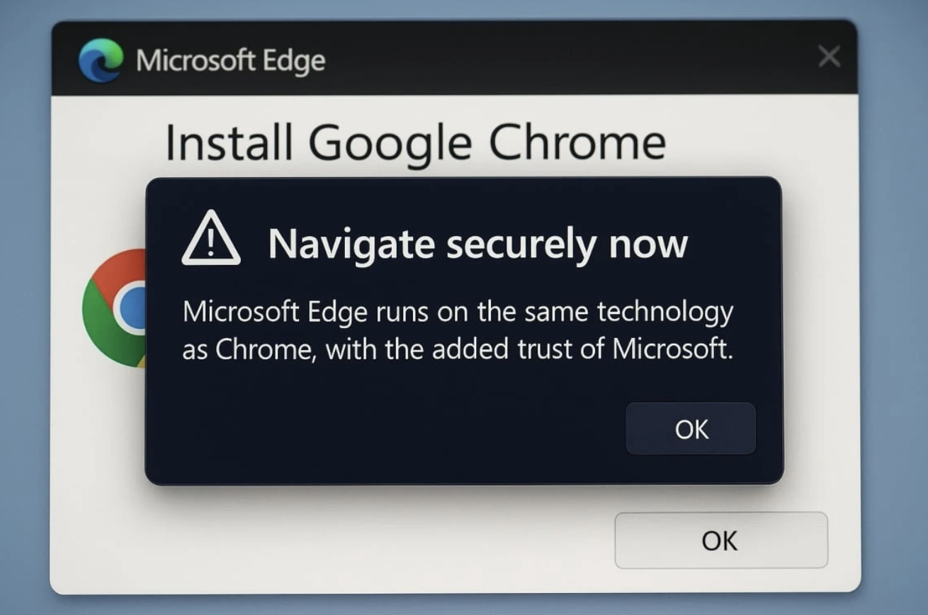 Microsoft cũng từng cảnh báo về Chrome trên chính trình duyệt Edge của mình. 