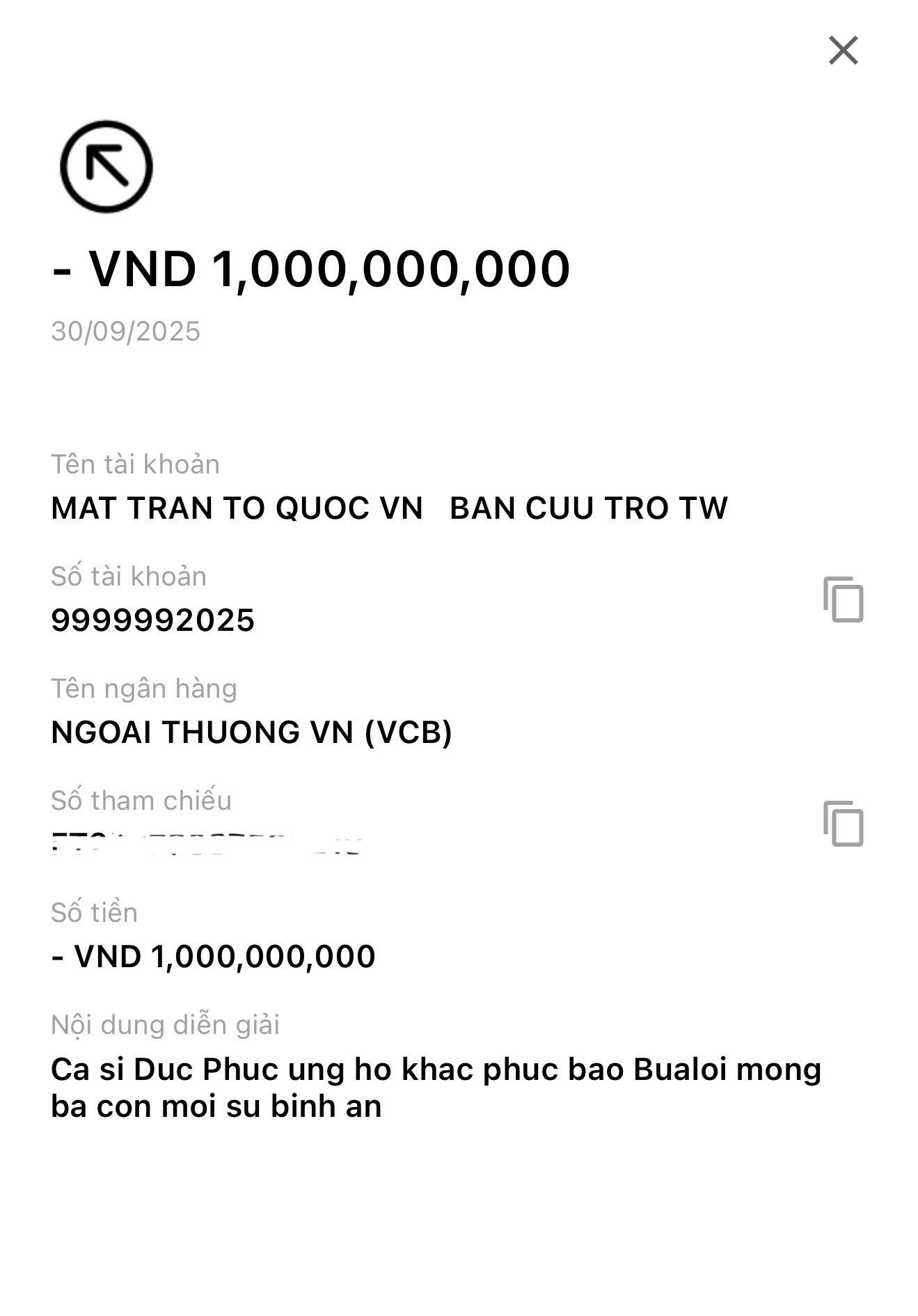 Ca sĩ Đức Phúc gửi đến Ban Cứu trợ T.Ư 1 tỷ đồng nhằm hỗ trợ khắc phục thiệt hại do bão số 10 gây ra.