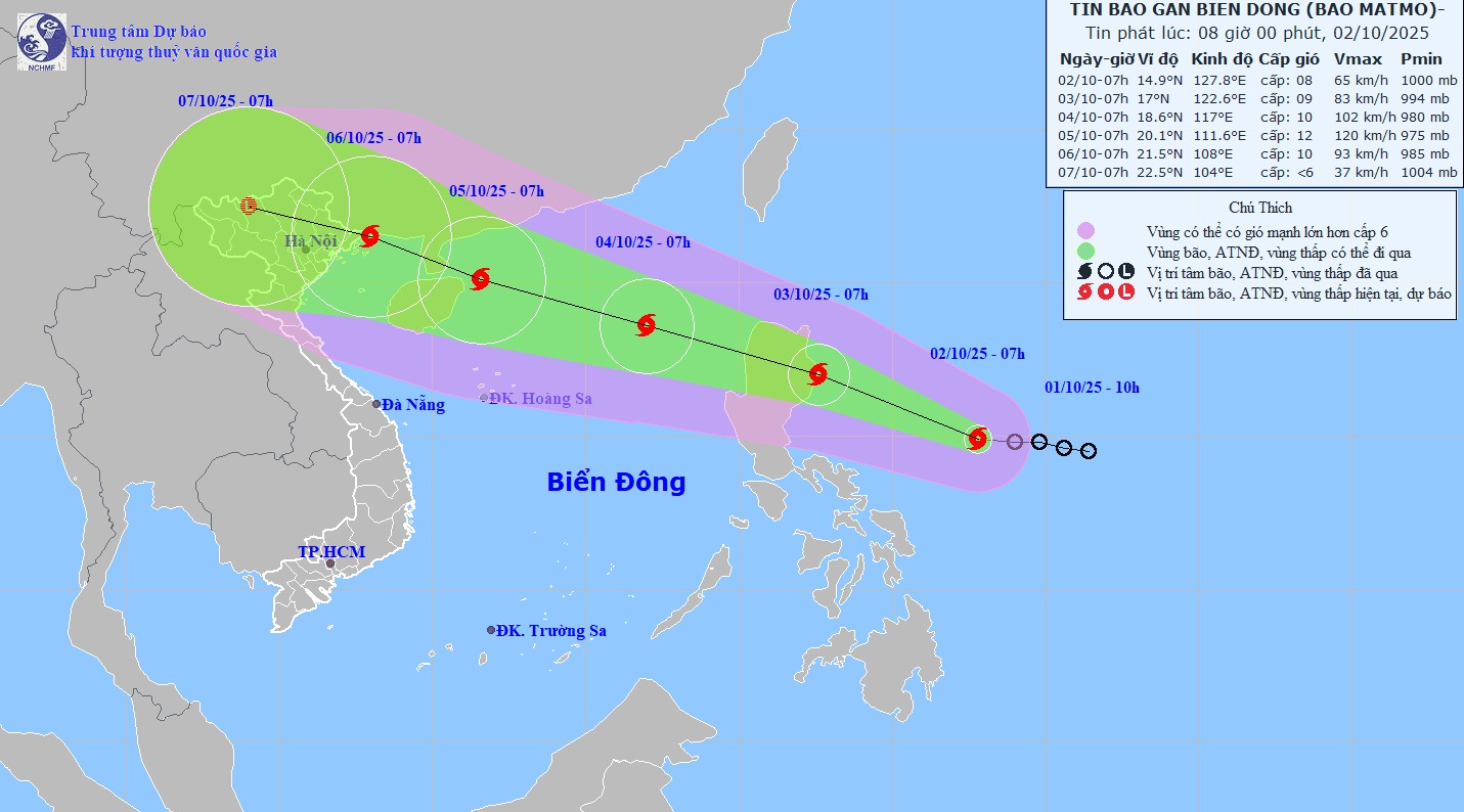 Bão Matmo sẽ tiến vào Biển Đông trong ngày 3/10.