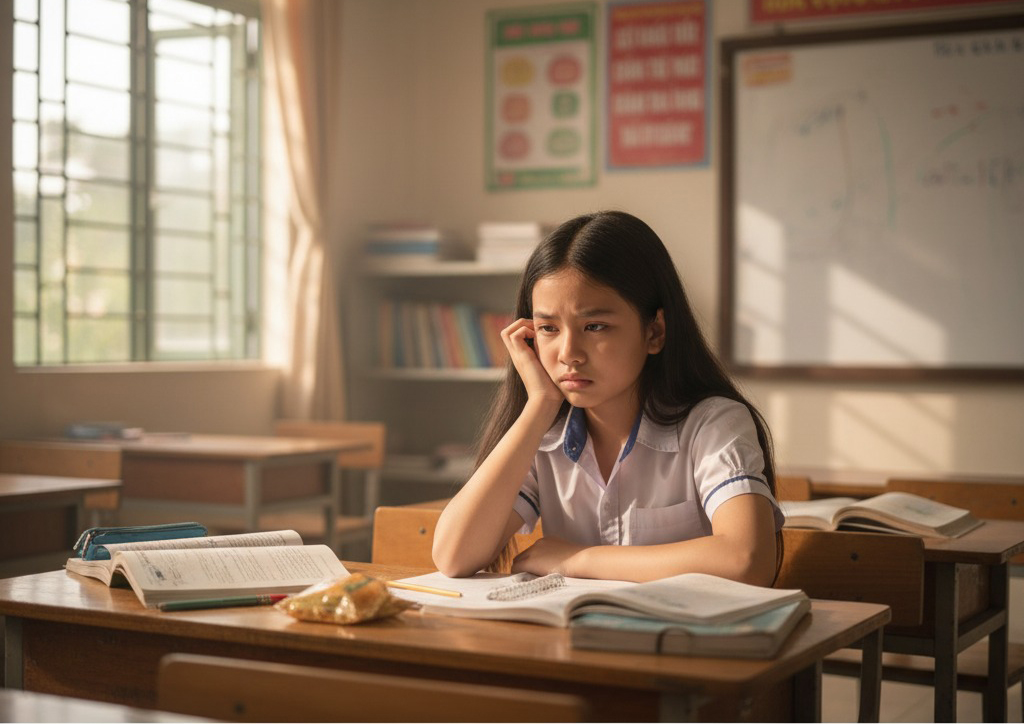 Lứa tuổi học trò thường gặp các vấn đề về tâm lý trong học tập và khi thay đổi về tâm sinh lý. Ảnh minh họa: AI. Lứa tuổi học trò thường gặp các vấn đề về tâm lý trong học tập và khi thay đổi về tâm sinh lý. Ảnh minh họa: AI.