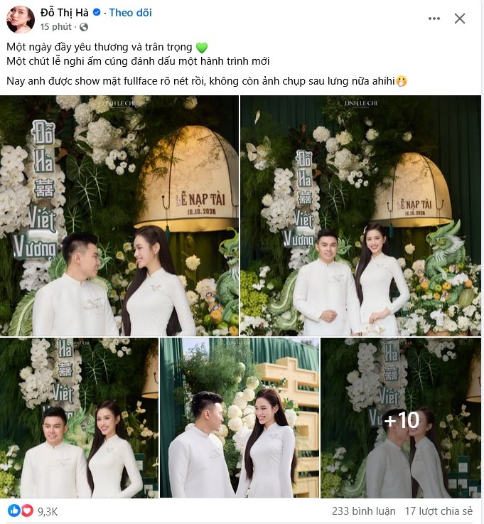 Đỗ Thị Hà chia sẻ ảnh lễ nạp tài trên trang cá nhân. Đỗ Thị Hà chia sẻ ảnh lễ nạp tài trên trang cá nhân.