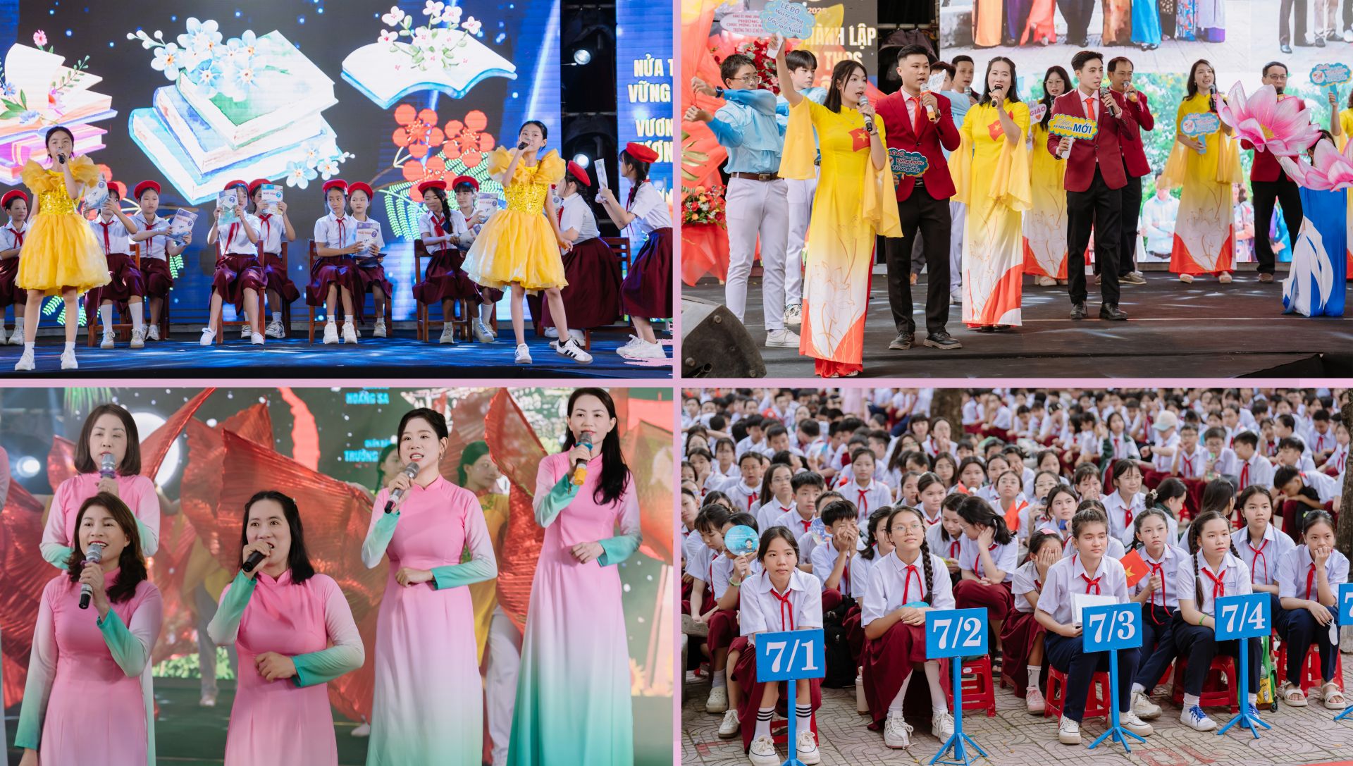 Nhiều thế hệ học sinh và thầy cô giáo hát mừng truyền thống 50 năm nhà trường. Nhiều thế hệ học sinh và thầy cô giáo hát mừng truyền thống 50 năm nhà trường.