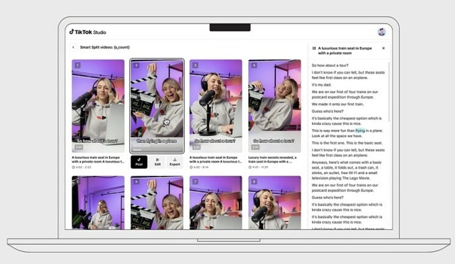 Smart Split dùng AI để cắt video dài thành các clip ngắn kèm phụ đề.