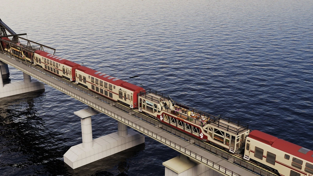 Toa "mui trần" cầu Long Biên xuất hiện trên tàu du lịch hai tầng Hà Nội