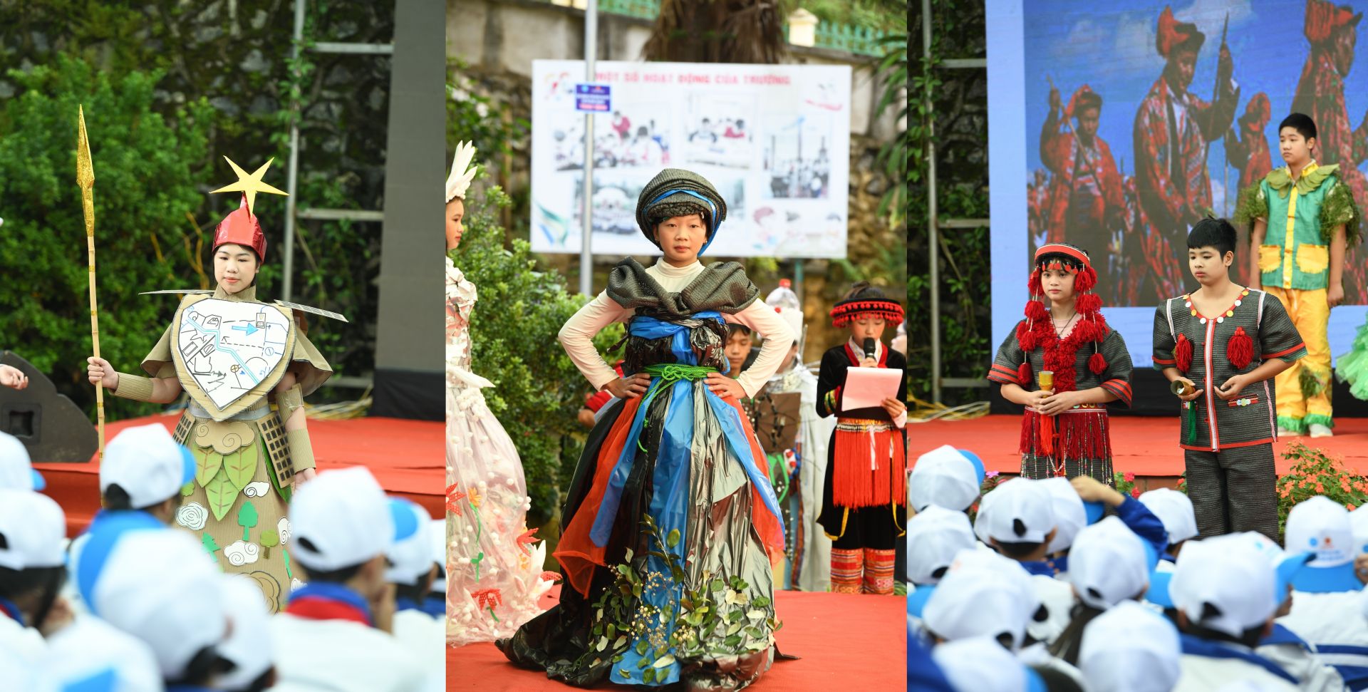 Những bộ trang phục mang thông điệp bảo vệ môi trường, chống biến đổi khí hậu được trình diễn trên sân khấu.