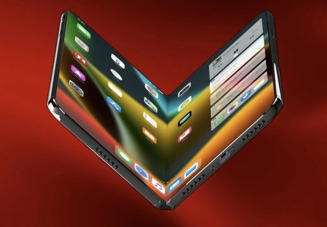 iPhone gập sở hữu màn hình ngoài 5,3 inch và mở rộng thành 7,8 inch khi mở ra.