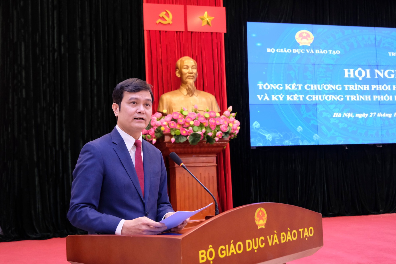 Anh Bùi Quang Huy - Ủy viên dự khuyết T.Ư Đảng, Bí thư thứ nhất T.Ư Đoàn phát biểu tại hội nghị.