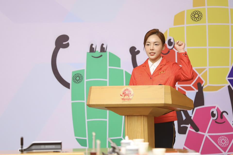 VĐV Phí Thanh Thảo - Đội tuyển bắn súng Việt Nam phát biểu tuyên thệ trước khi Đoàn thể thao Việt Nam lên đường tham dự SEA Games 33.