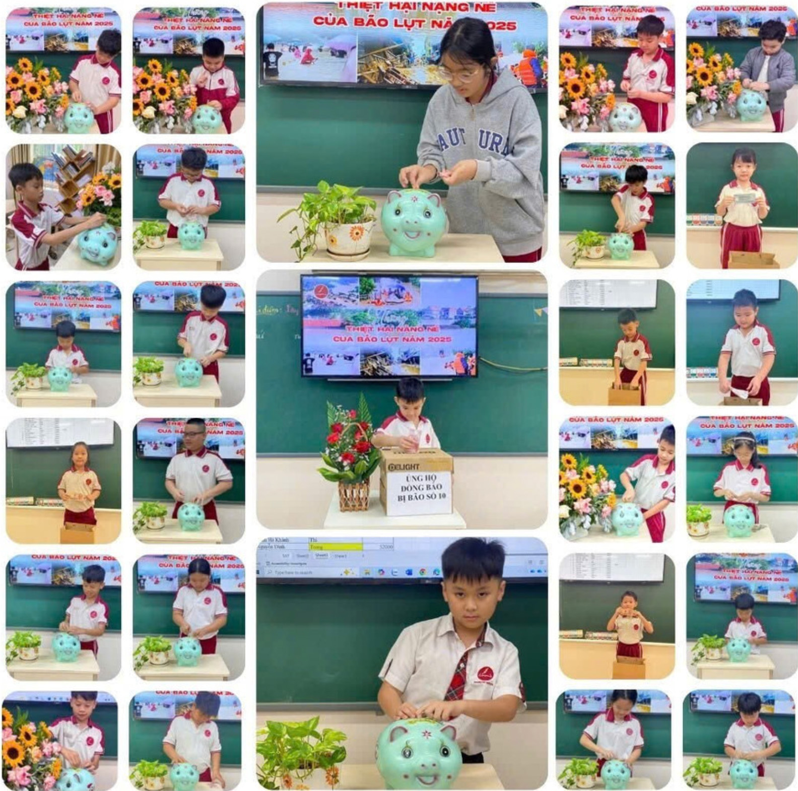 Học sinh Trường Tiểu học, THCS và THPT Hoàng Việt quyên góp, ủng hộ các trường vùng bão, lũ.