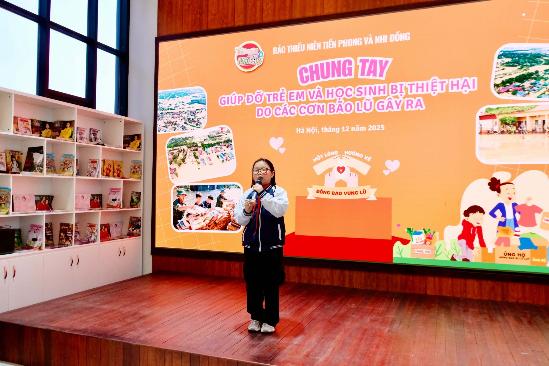 Bạn Hoàng Mỹ An (lớp 5B) trường Tiểu học Thịnh Quang phát biểu.