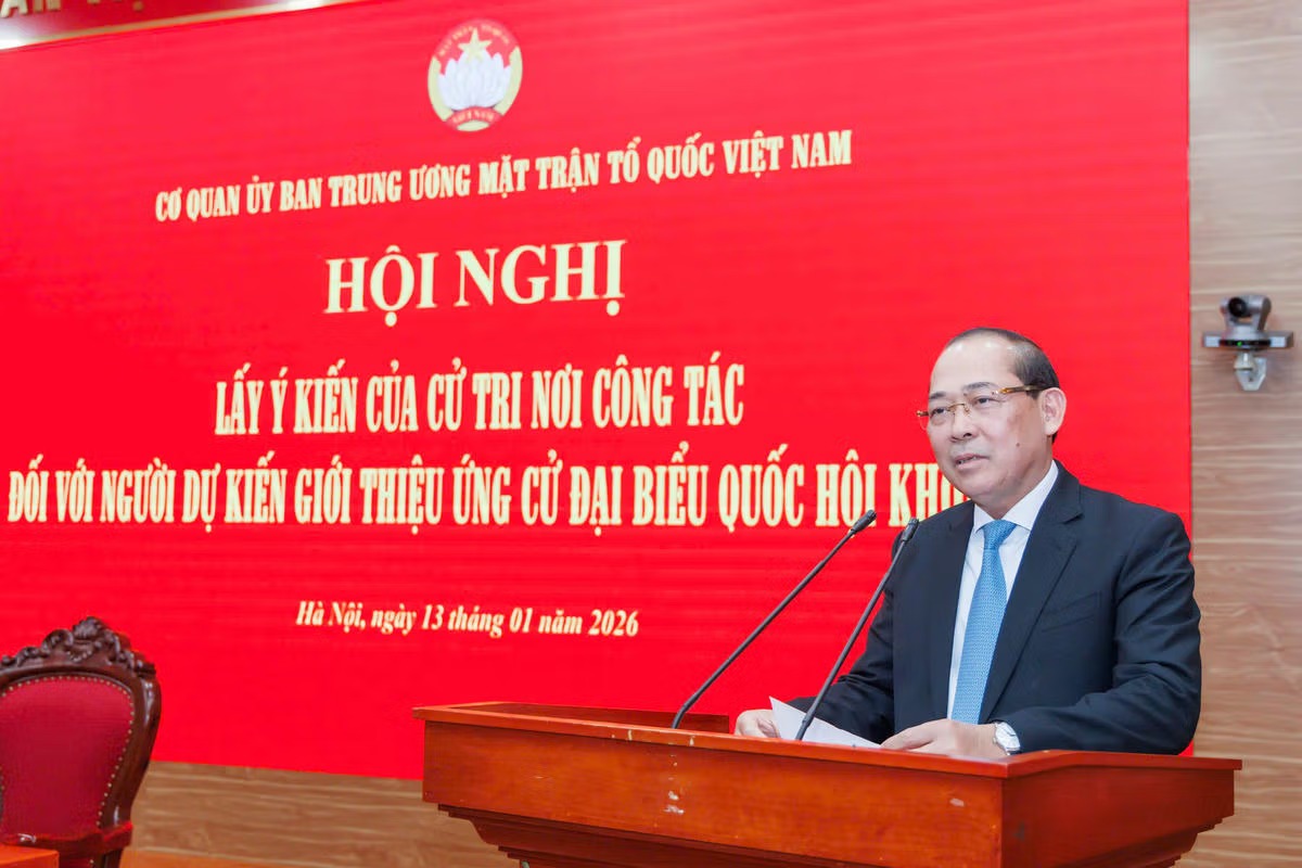 Ph&oacute; Chủ tịch Ủy ban Trung ương MTTQ Việt Nam Ho&agrave;ng C&ocirc;ng Thủy ph&aacute;t biểu tại Hội nghị.