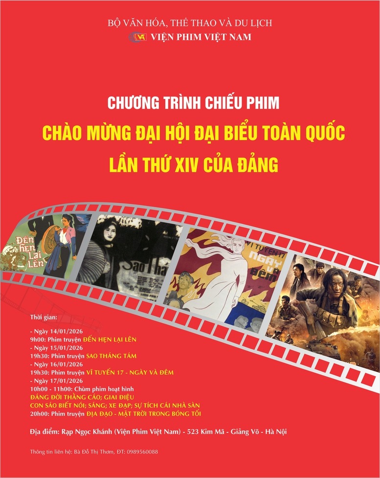 Lịch chiếu phim miễn ph&iacute; ch&agrave;o mừng Đại hội Đảng lần thứ XIV.