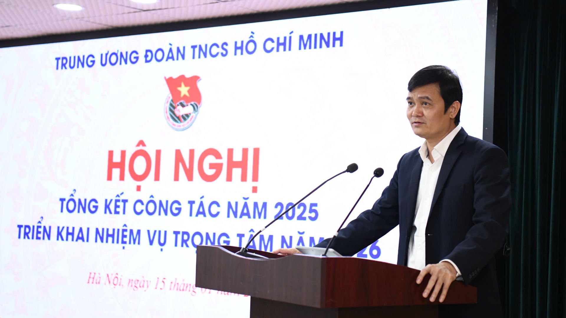 B&iacute; thư thứ nhất T.Ư Đo&agrave;n B&ugrave;i Quang Huy ph&aacute;t biểu chỉ đạo tại Hội nghị.