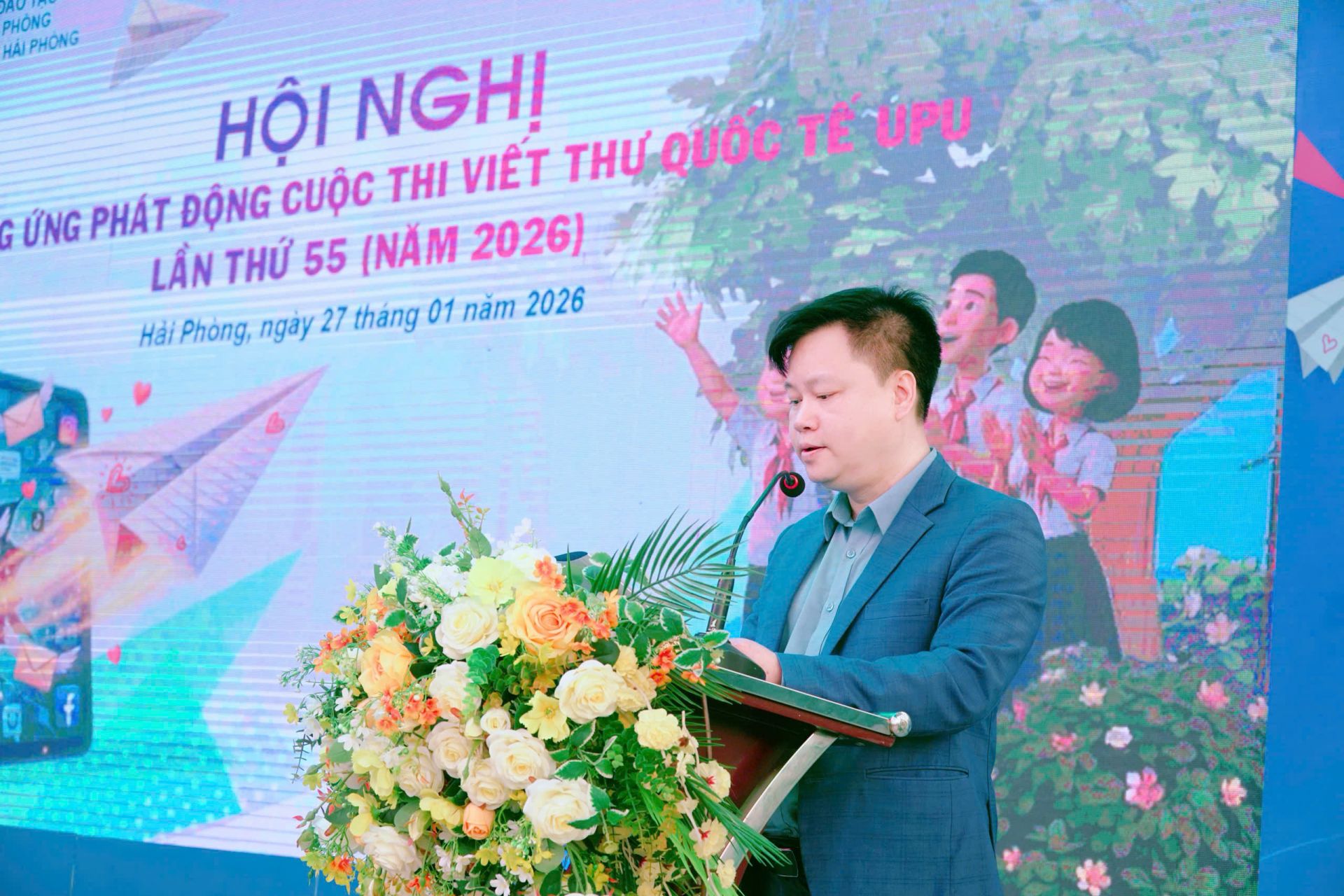&Ocirc;ng Phạm Huy Thắng &ndash; Ph&oacute; Gi&aacute;m đốc Sở Khoa học v&agrave; C&ocirc;ng nghệ TP Hải Ph&ograve;ng ph&aacute;t biểu hưởng ứng Cuộc thi Viết thư Quốc tế UPU lần thứ 55.
