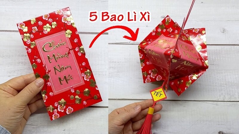 Bao l&igrave; x&igrave; t&aacute;i chế th&agrave;nh đồ handmade trang tr&iacute; Tết.