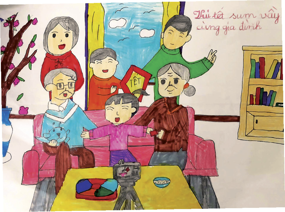 Tranh Ch&uacute;c Tết &ocirc;ng b&agrave; của bạn H&agrave; Ngọc Nh&atilde; Tr&uacute;c (lớp 2A, trường TH Sơn Ph&uacute;,
x&atilde; Hương Sơn, H&agrave; Tĩnh).