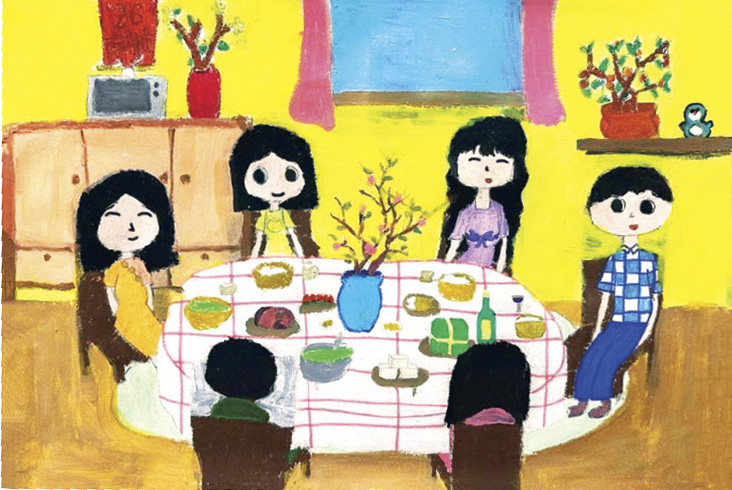 Tranh Bữa cơm gia đ&igrave;nh ng&agrave;y Tết
của bạn Dương Thụy Tường Anh (lớp 5A1, trường TH Nguyễn Viết Xu&acirc;n,
phường Y&ecirc;n H&ograve;a, H&agrave; Nội).