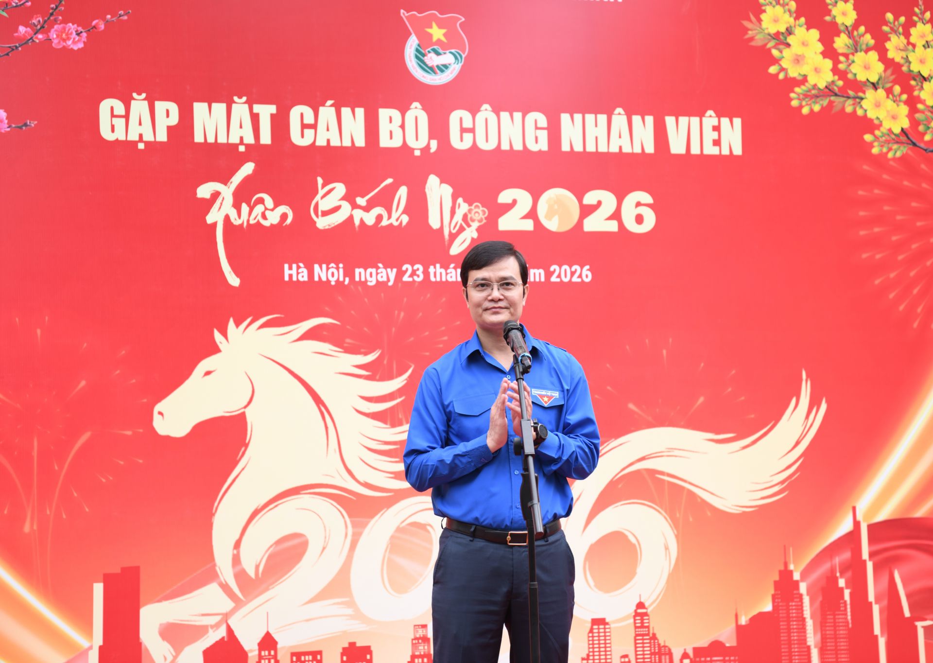 B&iacute; thư thứ nhất T.Ư Đo&agrave;n B&ugrave;i Quang Huy ph&aacute;t biểu tại chương tr&igrave;nh gặp mặt.