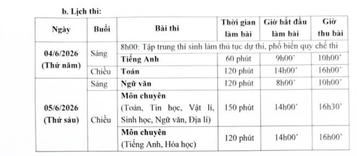 Lịch thi lớp 10 trường chuy&ecirc;n THPT Đại học Sư phạm.