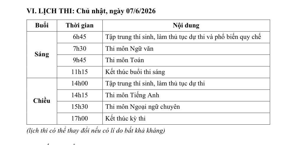 Lịch thi trường chuy&ecirc;n THPT Ngoại ngữ.