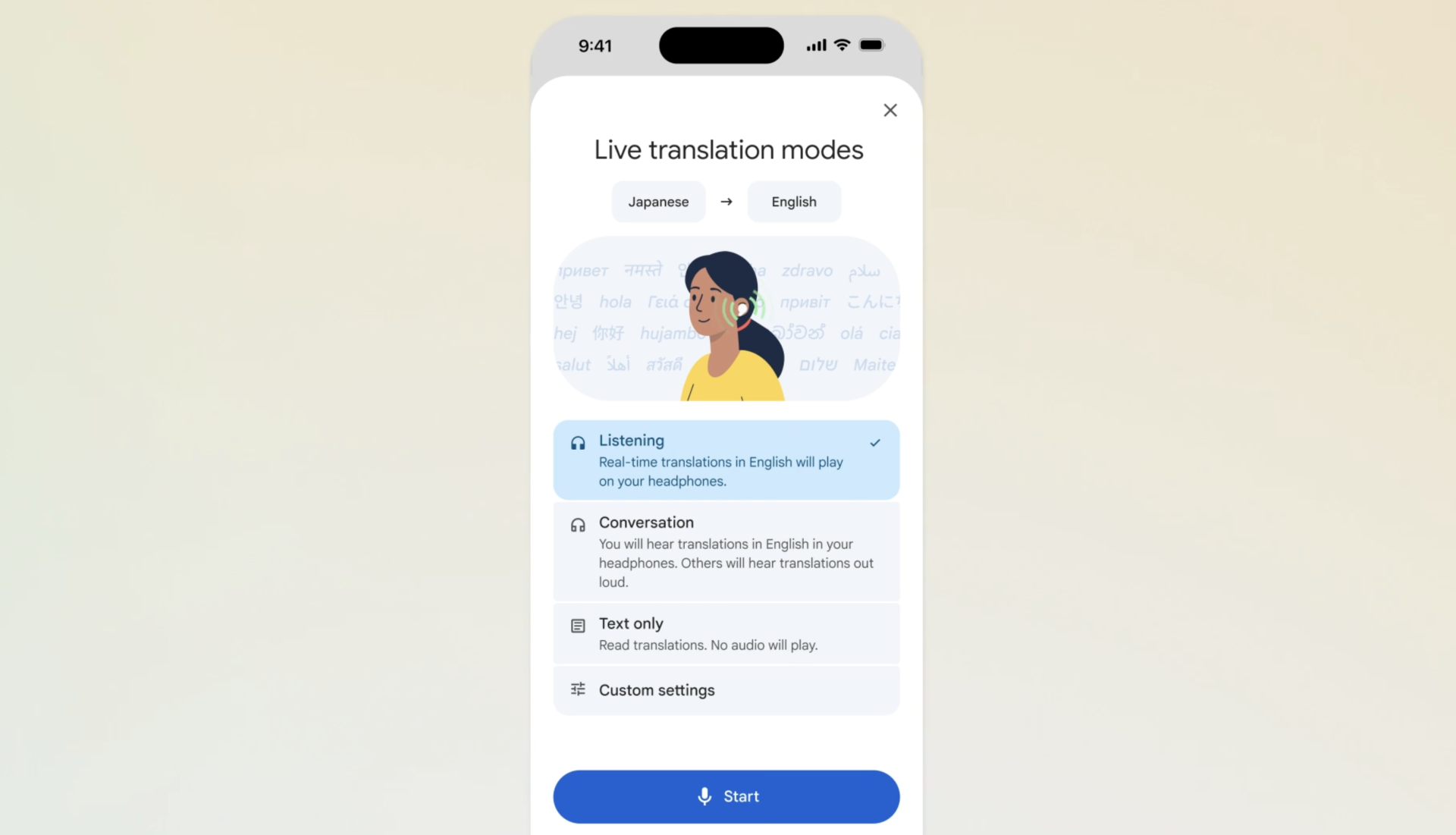 Giao diện của Google Live Translate.