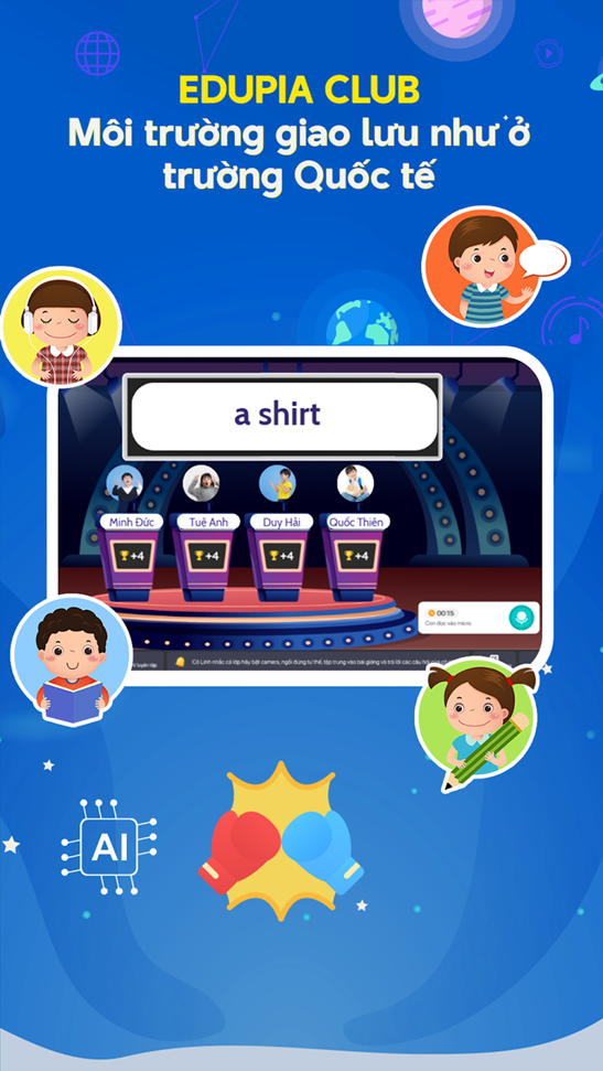 CLB Tiếng Anh Edupia mang đến m&ocirc;i trường giao lưu như trường quốc tế gi&uacute;p con r&egrave;n luyện sự tự tin, bồi dưỡng c&aacute;c kỹ năng x&atilde; hội để con trở th&agrave;nh c&ocirc;ng d&acirc;n to&agrave;n cầu.