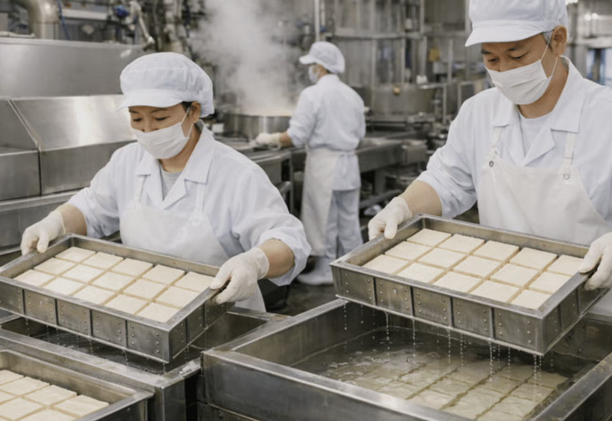 Quy tr&igrave;nh sản xuất đậu phụ tại Nhật Bản đ&atilde; được ho&agrave;n thiện qua nhiều thế kỷ bằng c&aacute;c phương ph&aacute;p truyền thống, kết hợp giữa tay nghề thủ c&ocirc;ng, nguồn nước tinh khiết v&agrave; đậu n&agrave;nh nội địa chất lượng cao.